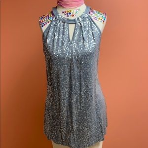 Silver embellishments. Back of the top solid grey